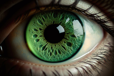 A image of a lovely green eye. Generative AIの素材