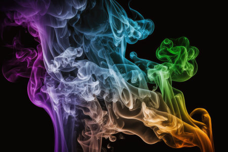 Abstract Colored Smoke in the Atmosphere, Close up On a black background, isolated. Generative AIの素材