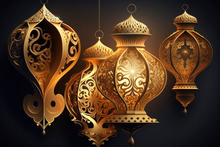 Arabic lanterns in gold. Generative AIの素材