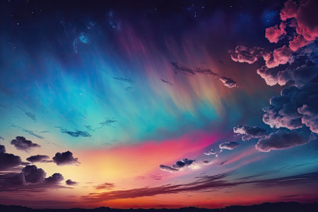 Beautiful multicolored sky after sunset, Used for background. Generative AIの素材