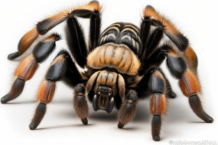 Brachypelma hamorii, the Mexican Red Knee Tarantula, is shown isolated on a white backdrop. Generative AIの素材