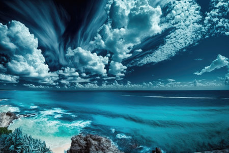 Beautiful blue skies and an ocean of blue. Generative AIの素材