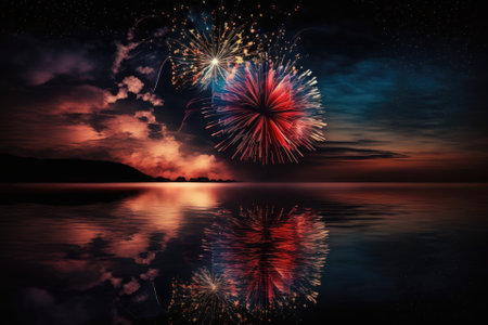 Beautiful fireworks against a background of the night sky. Generative AIの素材