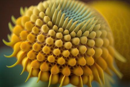 Close up macro image of a huge yellow flowerhead on a Jerusalem artichoke. Generative AIの素材