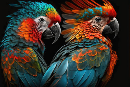Colorful Parrots in a Pair. Generative AIの素材