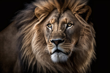 Lion headshot against a dark background. Generative AIの素材