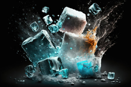 Ice blocks smash against a dark background. calm background. Generative AIの素材