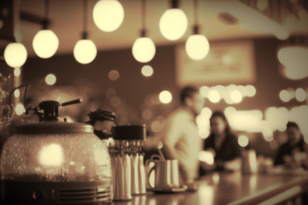 Coffee shop background that is blurred and produced with vintage tones. Generative AIの素材