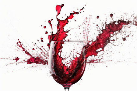 Splashes of red wine isolated on a white background. Generative AIの素材