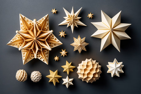 Christmas star decorations collection for mock up template design. View from above. Flat lay. Generative AIの素材