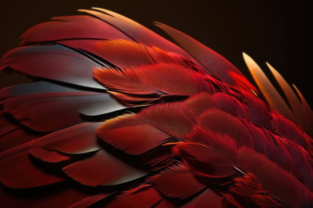 Macro red feather,Macaw Feathers (Maroon) ,Feather, Bird, Animal, Maroon, Red. Generative AIの素材