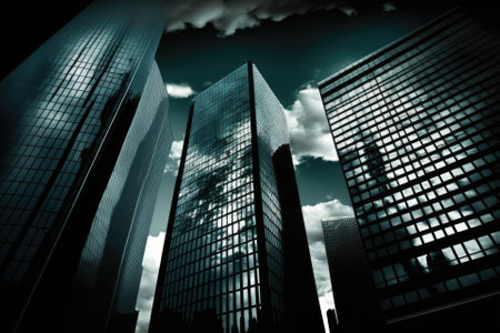 office structures. skyscraper silhouettes in contemporary glass. Generative AIの素材