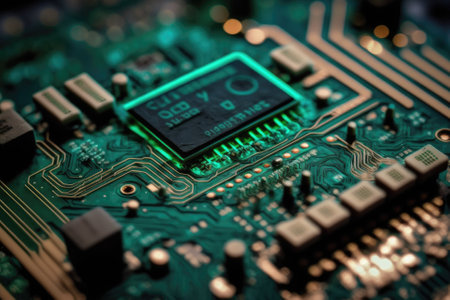 Close up of an electronic circuit board. Generative AIの素材