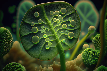 Chlorophyll in a water plant under a microscope. Generative AIの素材