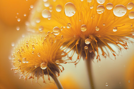 Lovely landscape as a backdrop. Design for floral art. Macro abstract photography Daffodil Flower. dandelion blossoms Background in orange. Wallpaper with artistic flair. Celebration,love. Up close. H. Generative AIの素材