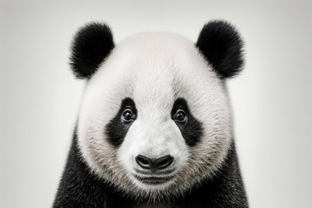 Face of a panda bear set against a white backdrop. Generative AIの素材