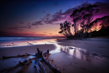 Grange beach just after the sunset. Generative AIの素材