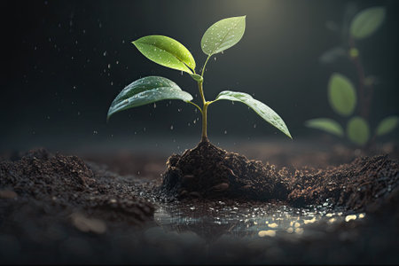 Plant seedling in closeup in . environment protection. ecological theory. Generative AIの素材