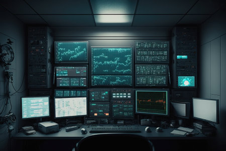 In the data center room, a monitor for the monitoring system. Generative AIの素材