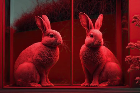 Red bunnies outside. Generative AIの素材