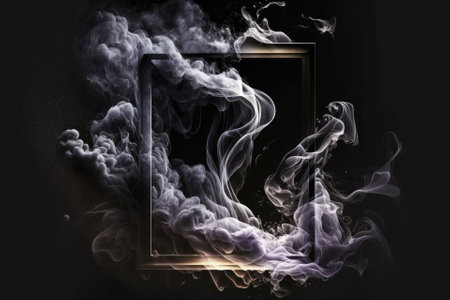 Frame with an abstract smoke texture over a black background. Fog in the night. Natural structure. Generative AIの素材