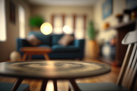 Table Top And Blur Living Room Of The Background. Generative AIの素材