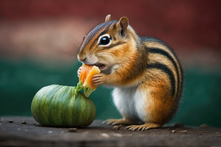 The chipmunk stuffs food into its mouth. Generative AIの素材