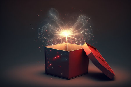 open red gift box holding a sparkler. Generative AIの素材