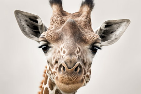 a close up of a white background with a giraffe head. Generative AIの素材