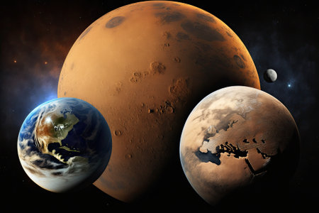 Solar system planets Mars and Earth. Mission InSight. El. Generative AIの素材