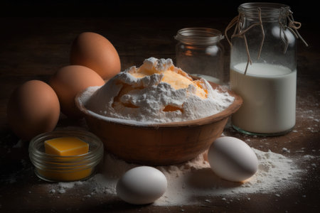 a foundation of baking with raw eggs, sugar, and flour. Generative AIの素材