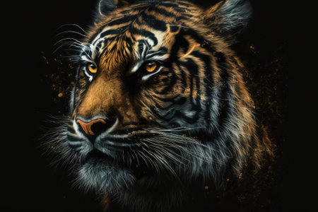 Tiger head on a dark background. Generative AIの素材
