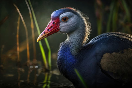 Porphyrio poliocephalus, a Grey headed Swamphen, near Matara, Sri Lanka. Generative AIの素材