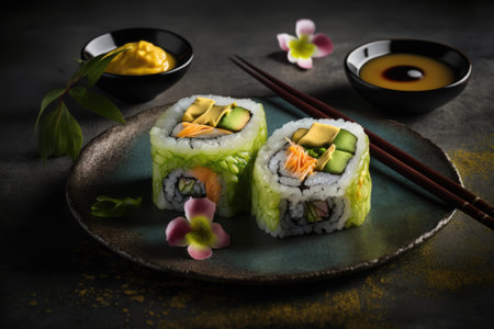 sushi rolls made with fish and avocado. Studio Image. Generative AIの素材