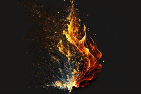flame of fire with sparks on a black background. Generative AIの素材