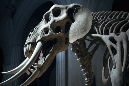 a close up of a mammoth skeleton in the Stuttgart Museum, Germany. Generative AIの素材