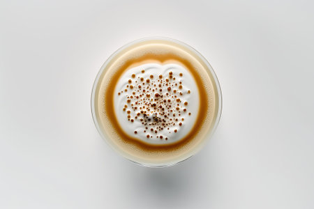 top view of a cup of cold latte on white backdrop,. Generative AIの素材
