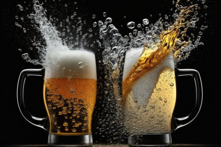 toasting with two beers and making a splash. Generative AIの素材