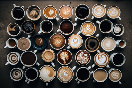 view from above of many coffees. Generative AIの素材