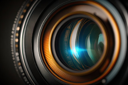 the aperture diaphragm of a camera lens. narrow depth of field with selective focus. color toned picture. Generative AIの素材