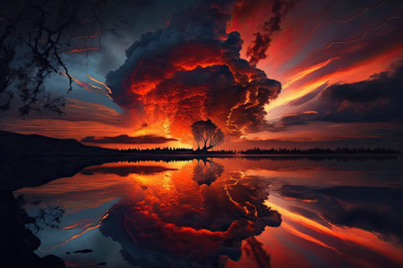 Magnificent View Burning Skies. Generative AIの素材