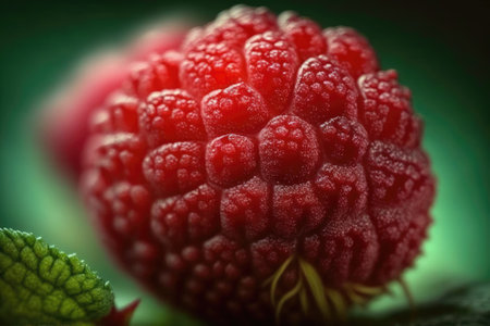 Raspberry in macro, with background, looking fresh, healthy, and juicy. Generative AIの素材