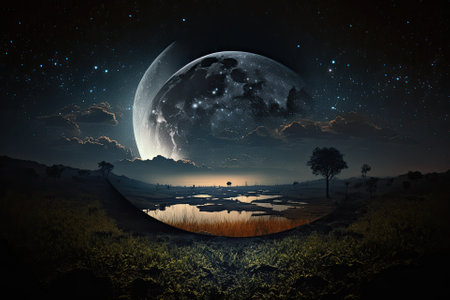 Moon and night sky. Generative AIの素材