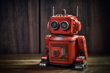 A Red Wooden Toy Robot. Generative AIの素材