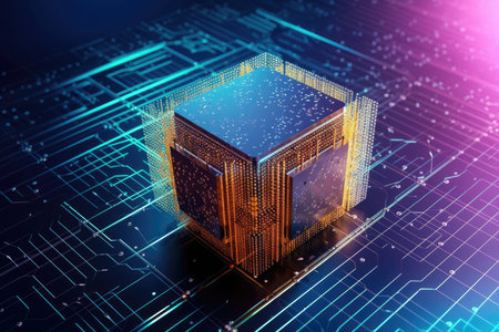 A futuristic illustration of quantum computing using digital and cyberspace. Generative AIの素材