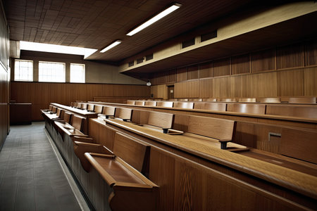 A wood panelled university lecture theatre conference hall. Generative AIの素材