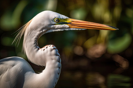 A Closeup shot of a beautiful great egret white heron in Poovar Backwater, Kerala, India. Generative AIの素材