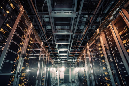 Datacenter server technology, bottom view with depth of field. Generative AIの素材