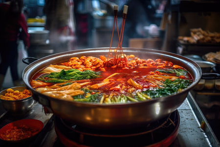 Chengdu hot pot, also known as the sichuan chafing dish, was formerly a favorite food throughout all of China. It first gained popularity in the region of sichuan and chongqing. Generative AIの素材