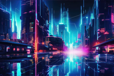 Concept of a neon city background. Generative AIの素材
